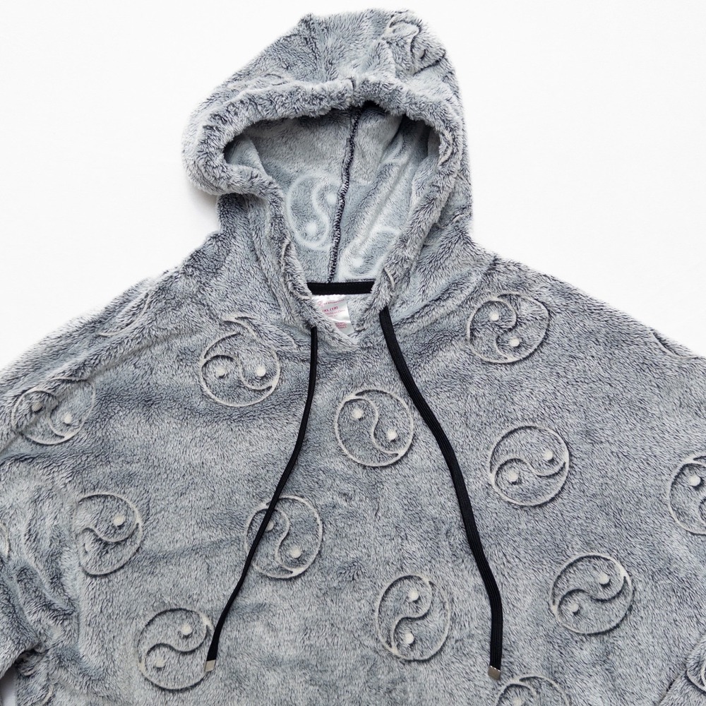 No Boundaries Plush Hoodie Juniors XXL Gray Yin Yang Cozy Oversized
